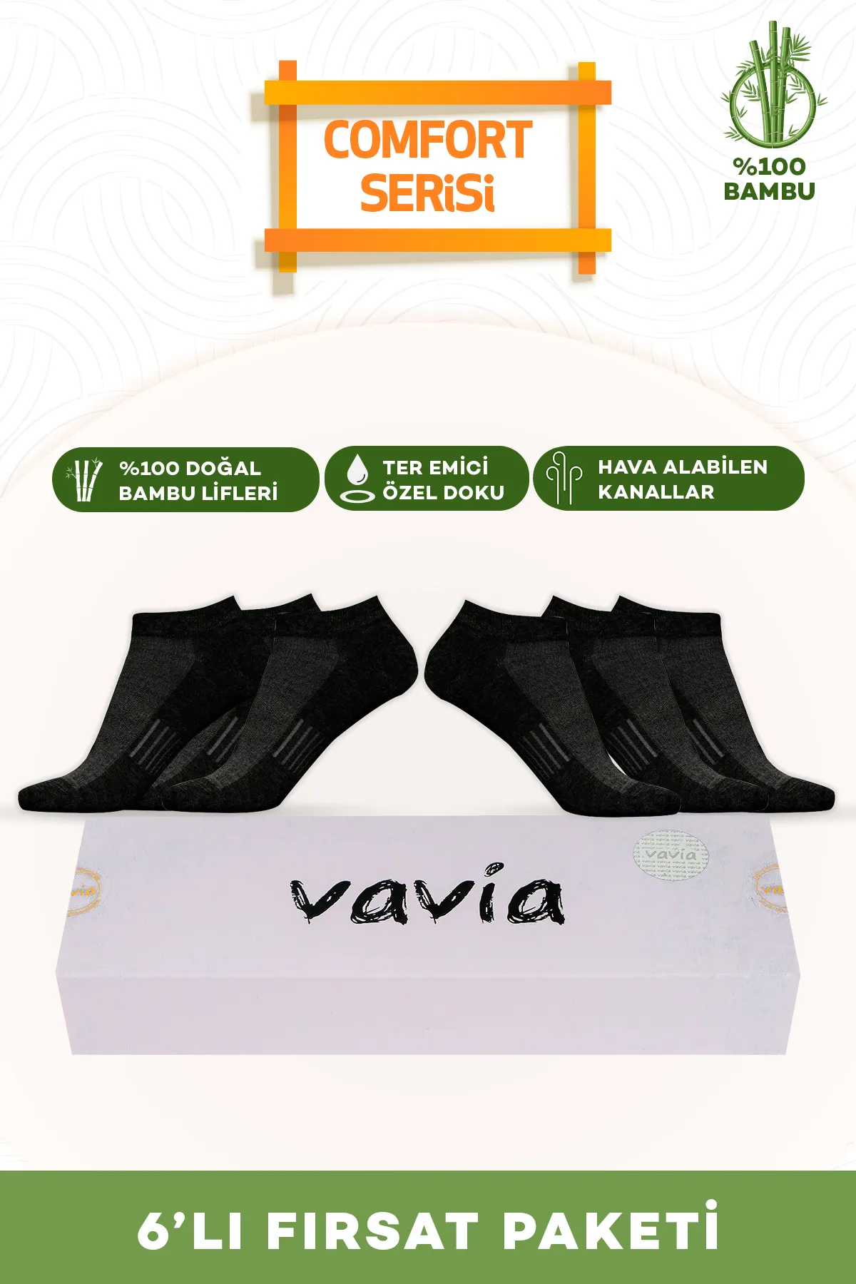 vavia%20comfort%20serisi%20Premium%20Kutu%20bambu%20Siyah%20renk%20kadın%206’LI%20patik%20çorap